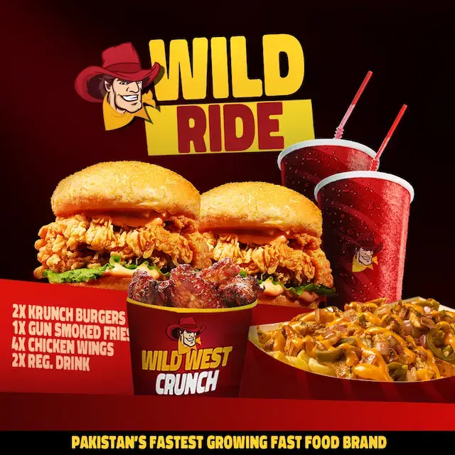 a fast food menus with a red box and a red sign